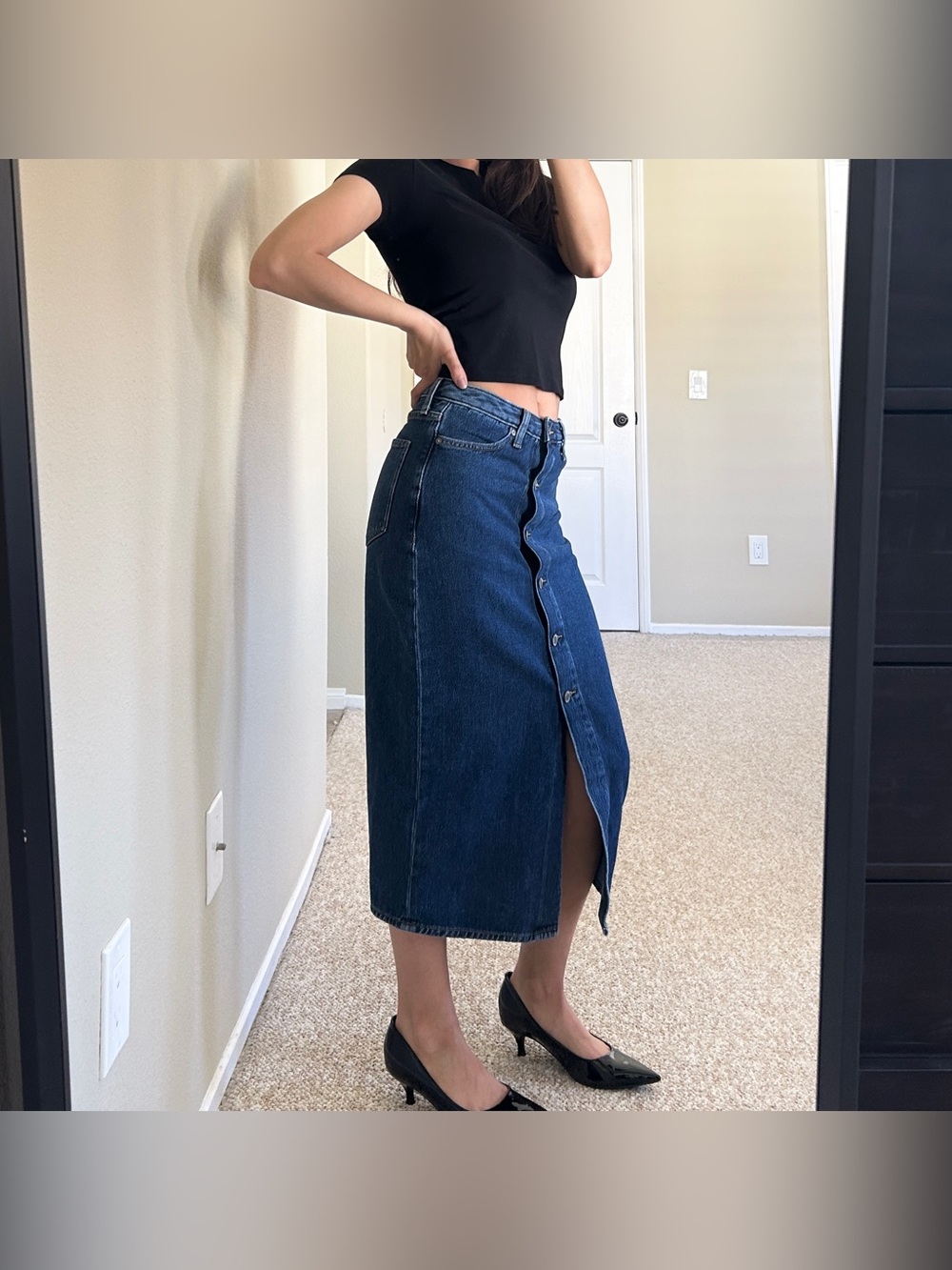 Banana Republic Dark Blue Denim Pencil Midi Skirt